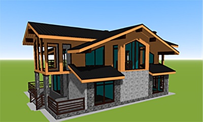 model 3d-plan-combined-stone-wood-chalet-style-house